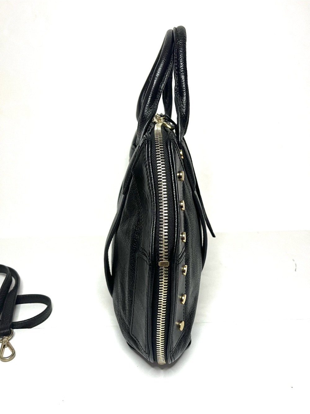 Kelsi Dagger Brooklyn Studded Black Pebbled Leather Satchel Crossbody - Picture 7 of 13